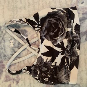 Lululemon black and white flower print sports bra